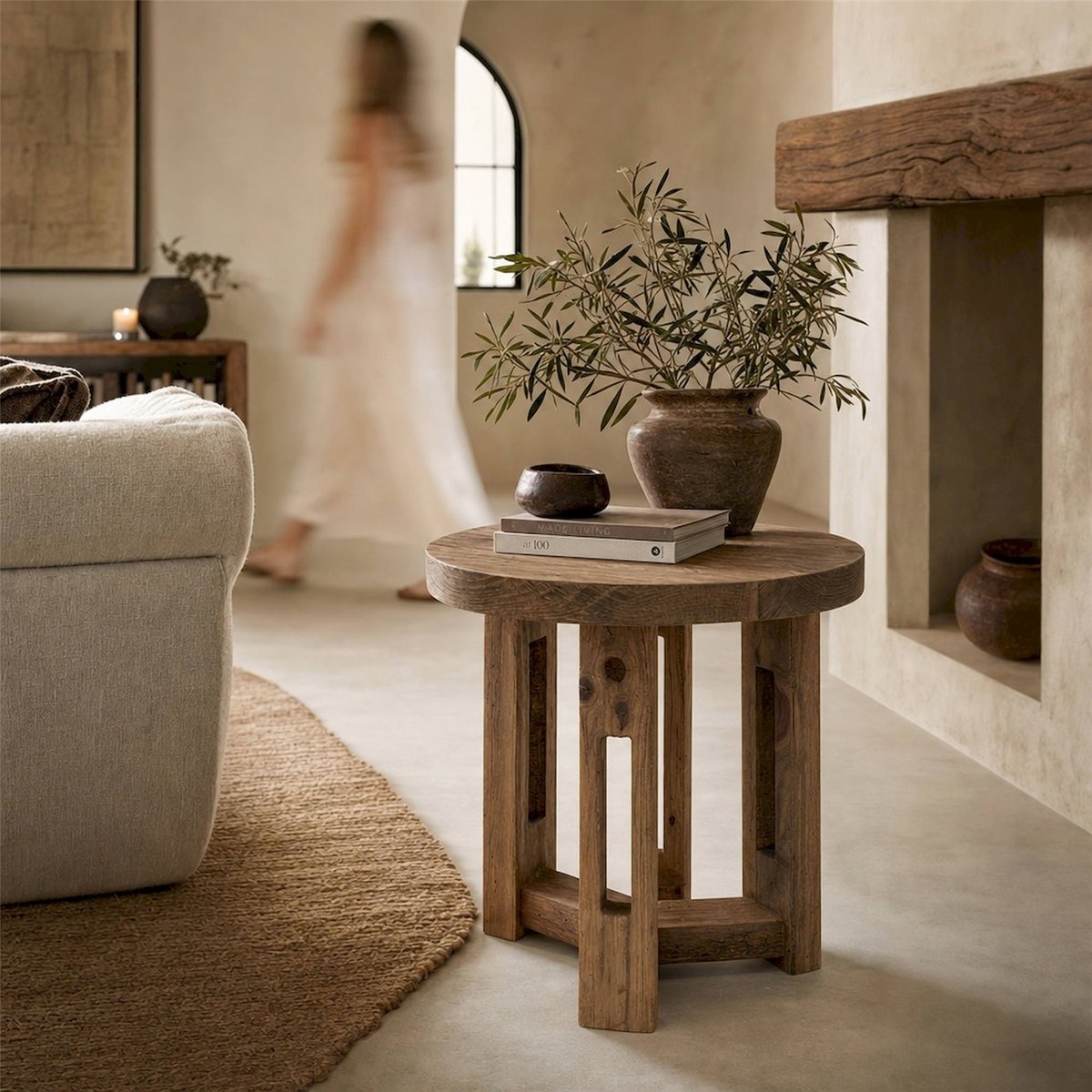 Table d'appoint ronde en bois recyclé marron, RECOLLECTION