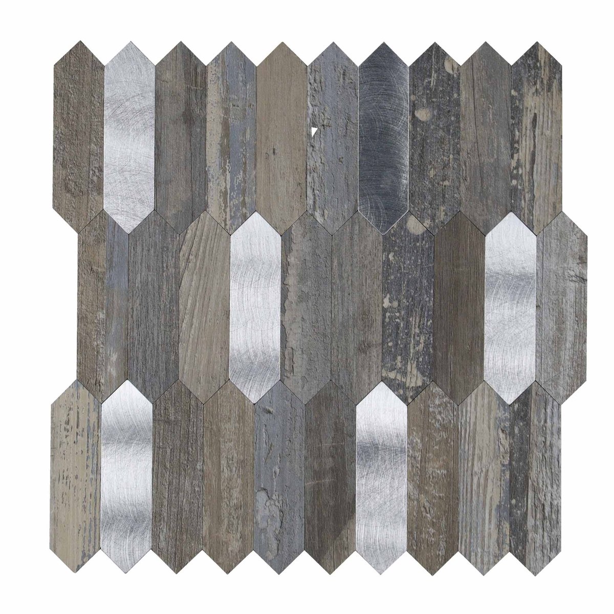 Crédence adhésive murale 3D - Effet bois et métal 4 pièces couleur unique, DOUCEUR D'INTÉRIEUR