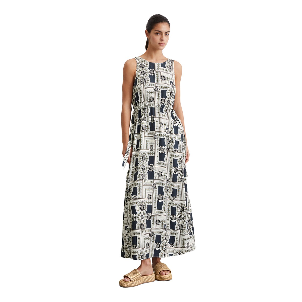 Robe imprimée flared en ECOVERO™ de LENZING™ bleu foncé, MARC O'POLO