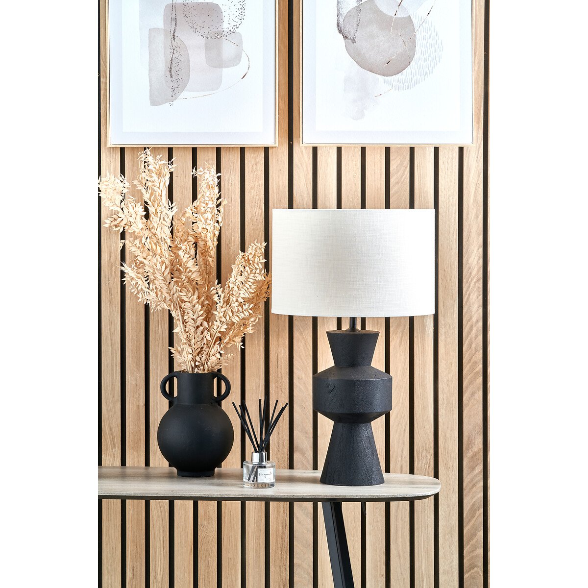 Kingsbury Mango Wood Contemporary Table Lamp Base black, ÉDITÉ