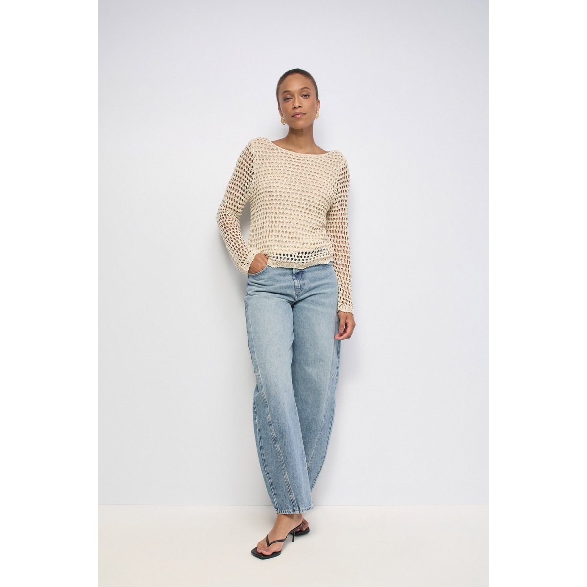 PULL EN MAILLE AVEC Fil textile beige, SALSA JEANS