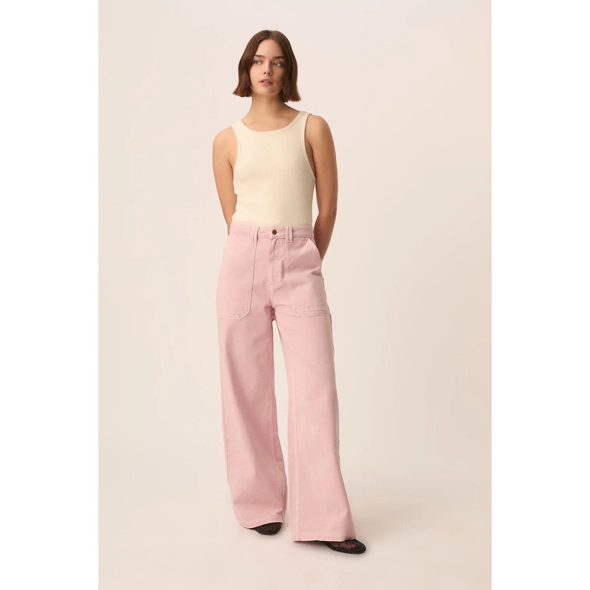 Pantalon large en coton, LUKA rose pale, DES PETITS HAUTS