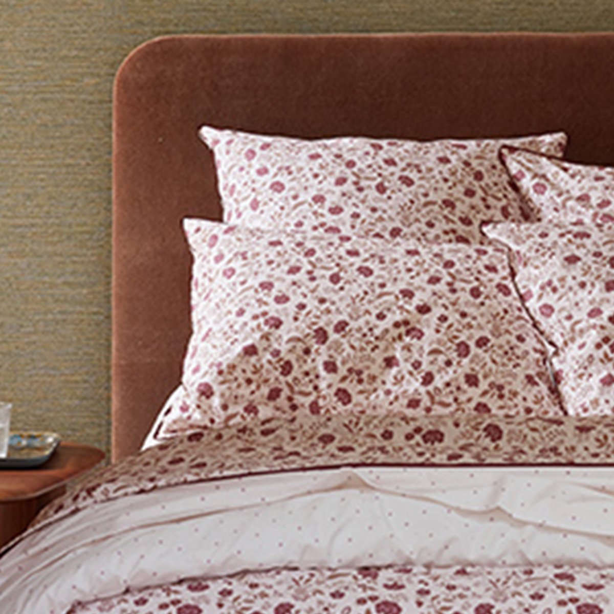 Taie d'oreiller imprimée en percale de coton, ORIENTAL GARDEN rose clair, ESSIX