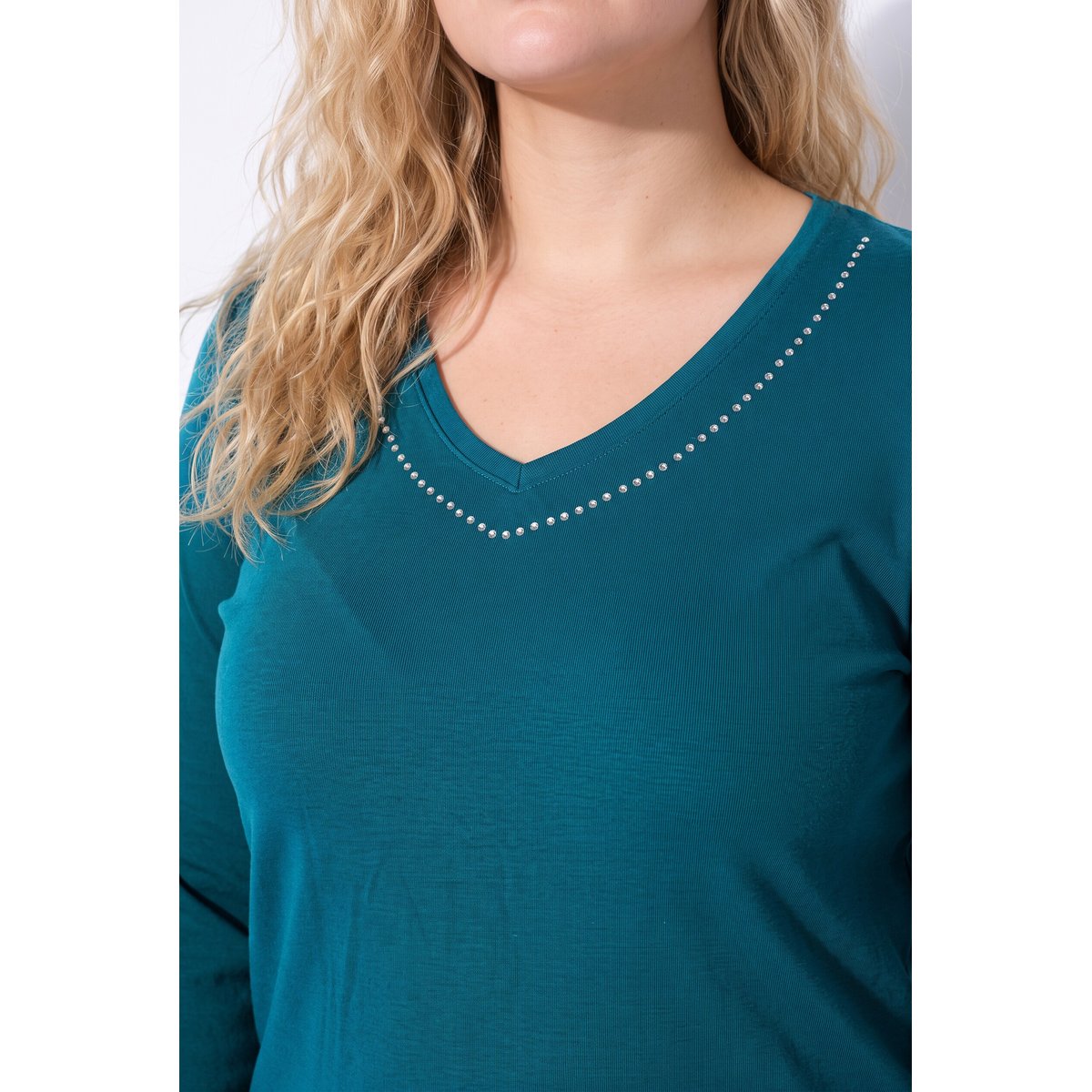 T-shirt avec strass fantaisie vert pétrole, ULLA POPKEN