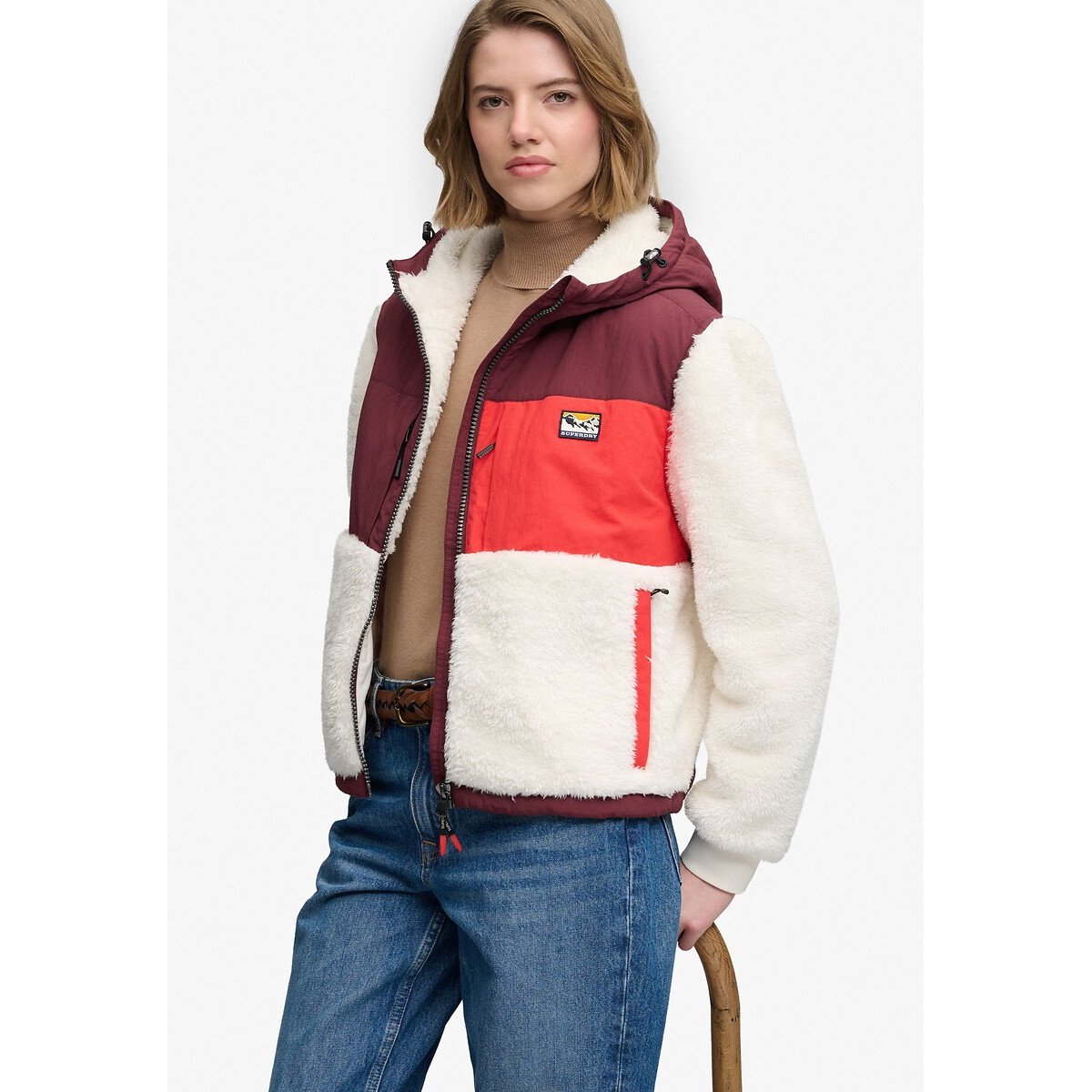 Super Soft Hybrid Full Zip Jacket ecru/marine, SUPERDRY