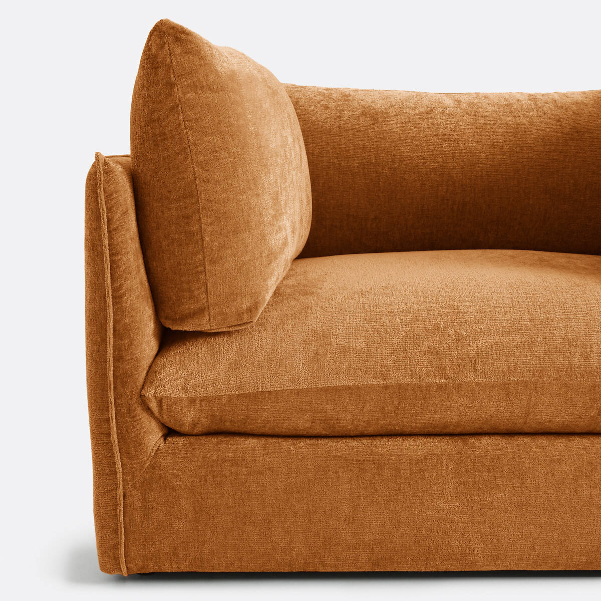 Sofá direito, 3 lugares, em veludo texturado espesso, MALO castanho-esquilo, LA REDOUTE INTERIEURS