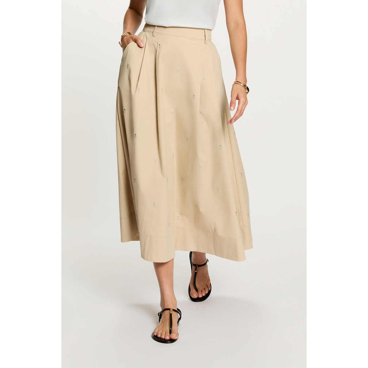 Jupe longue taille haute beige, MORGAN