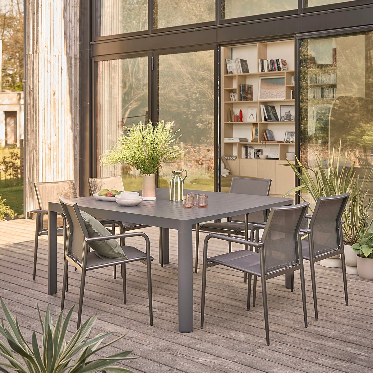 Fauteuil de jardin en aluminium et textilène LAGON gris, BERAH GETAH