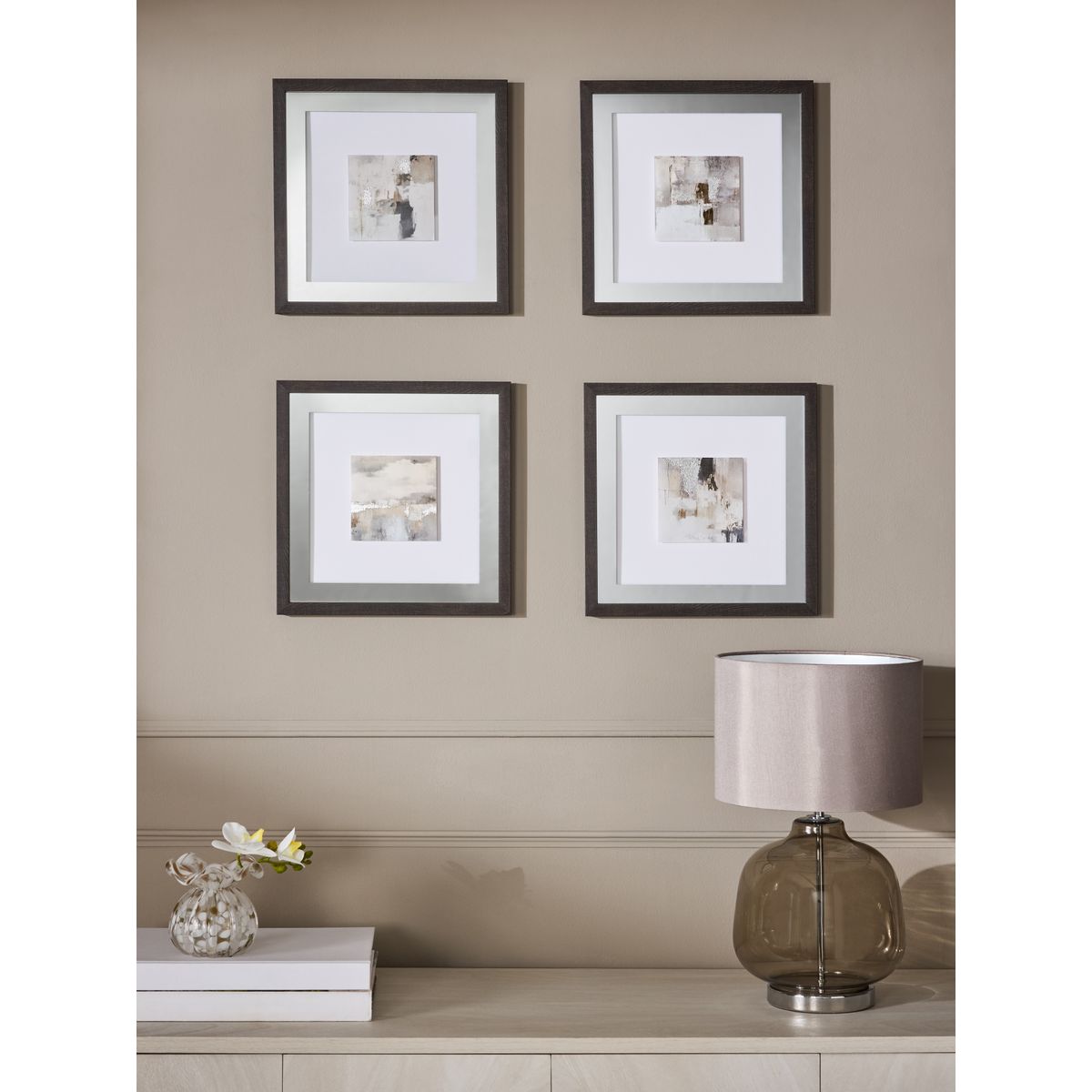 Déco murale abstraite et à miroir, lot de 4 naturel, NEXT