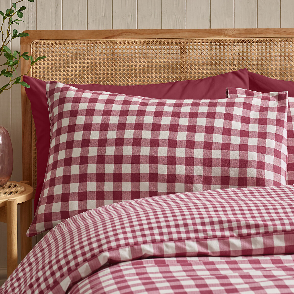 Brushed Gingham Check Reversible Duvet Cover Set burgundy, CATHERINE LANSFIELD