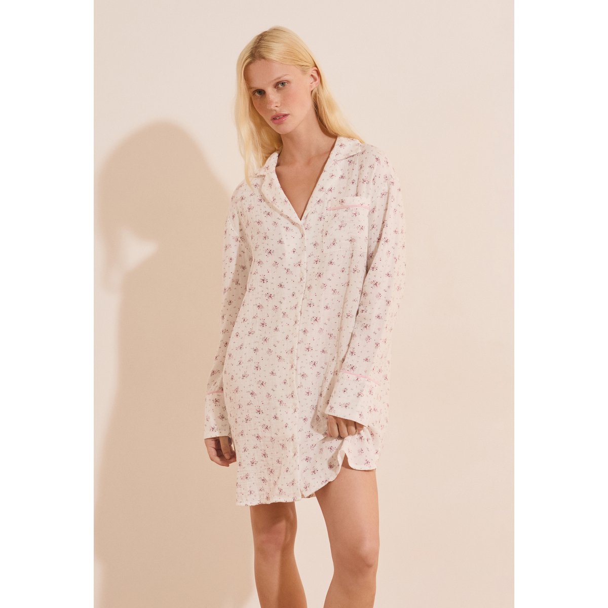 Chemise de nuit à motifs en coton CLEA rose, ETAM