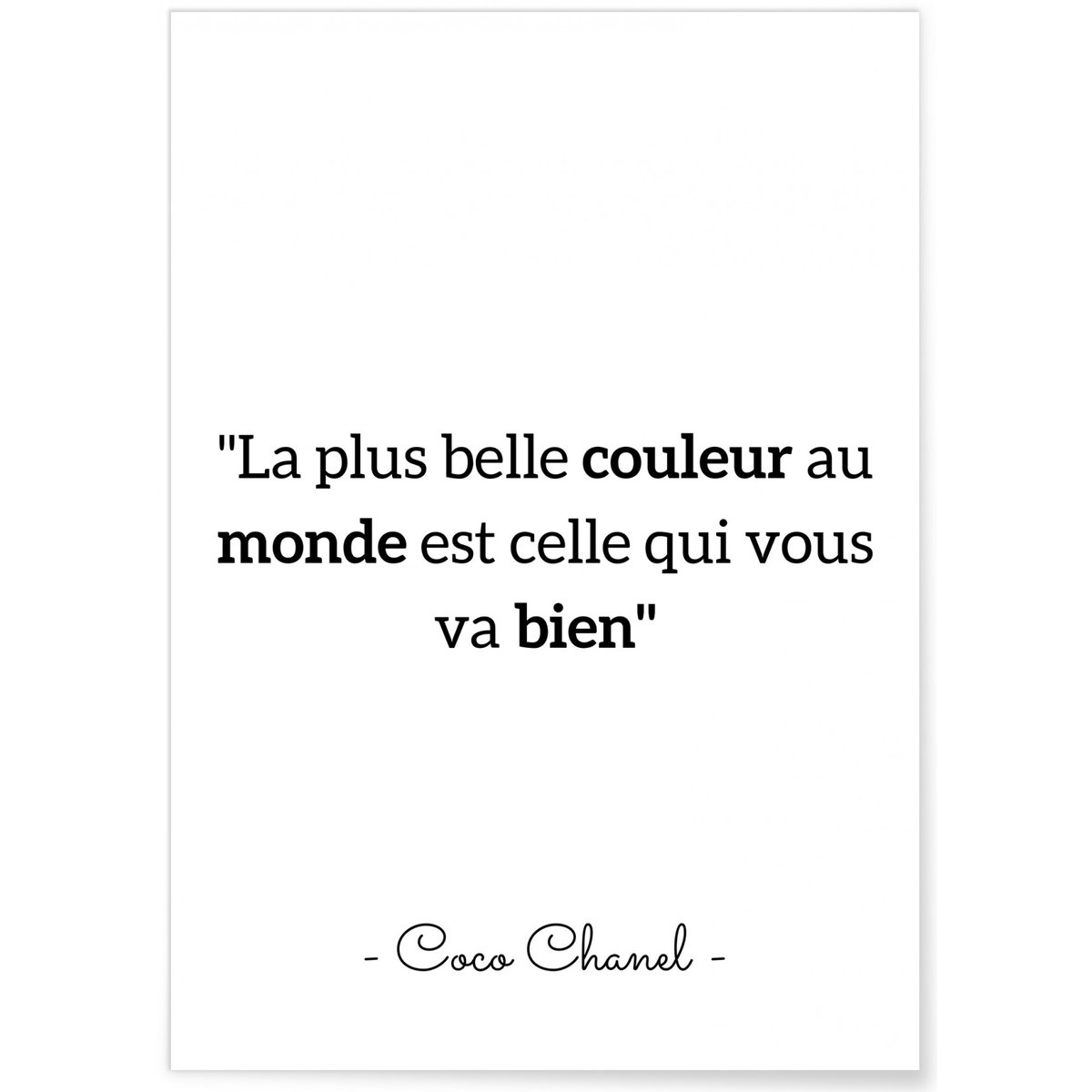 Affiche Coco Chanel : 'La plus belle couleur...' blanc, L'AFFICHERIE