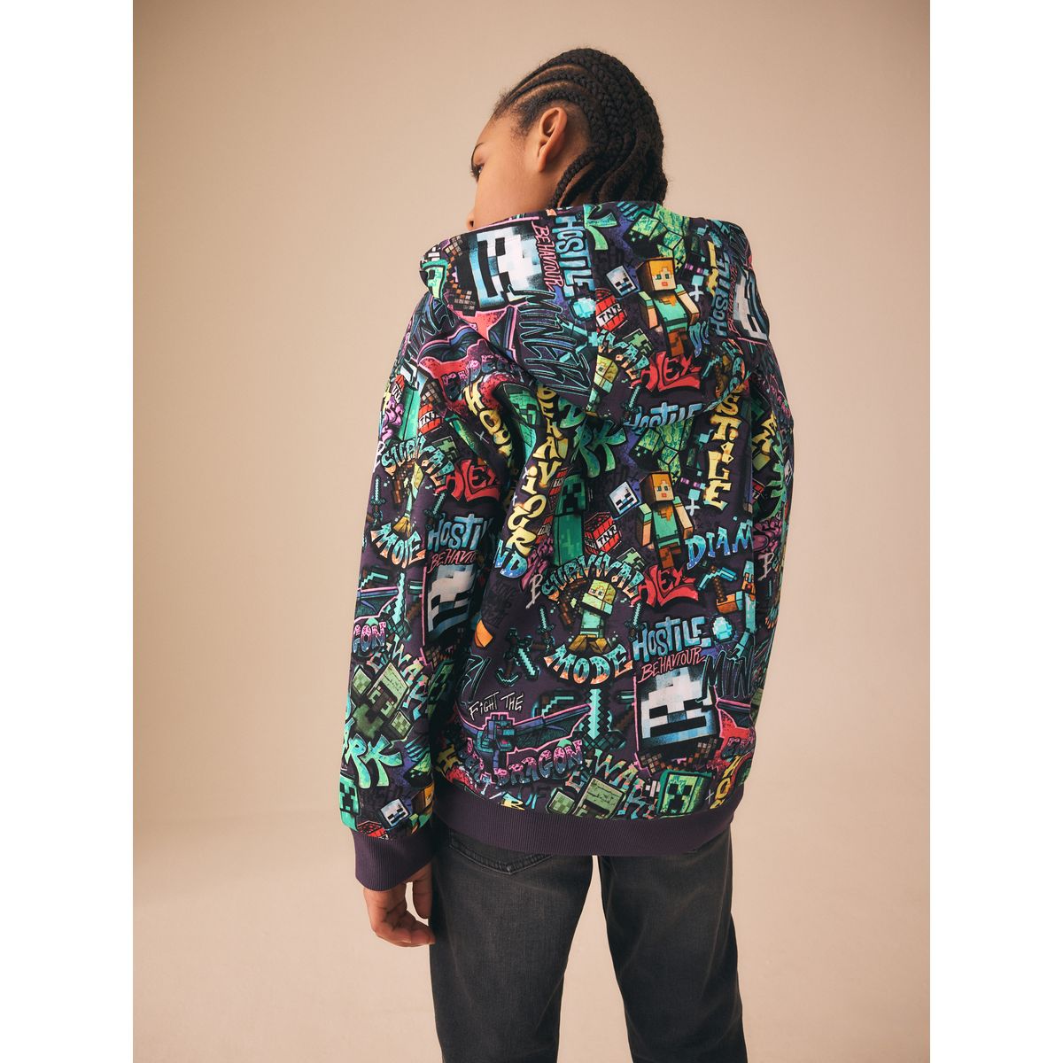 Sweat à capuche minecraft zippé violet, NEXT