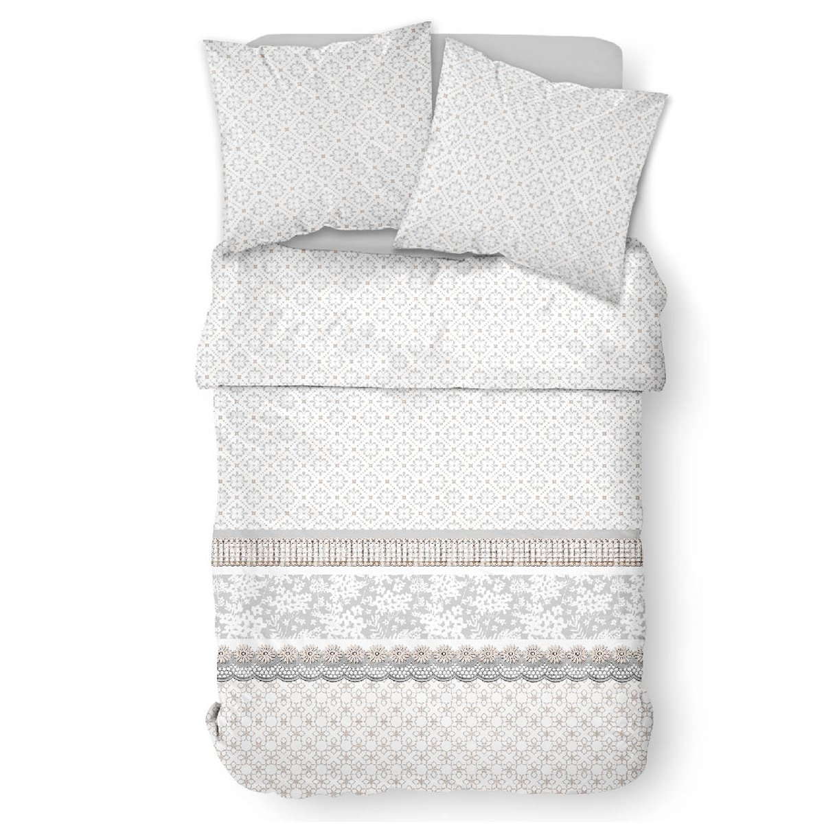 Parure de lit coton 2 personnes imprimé floral SUNSHINE blanc, TODAY