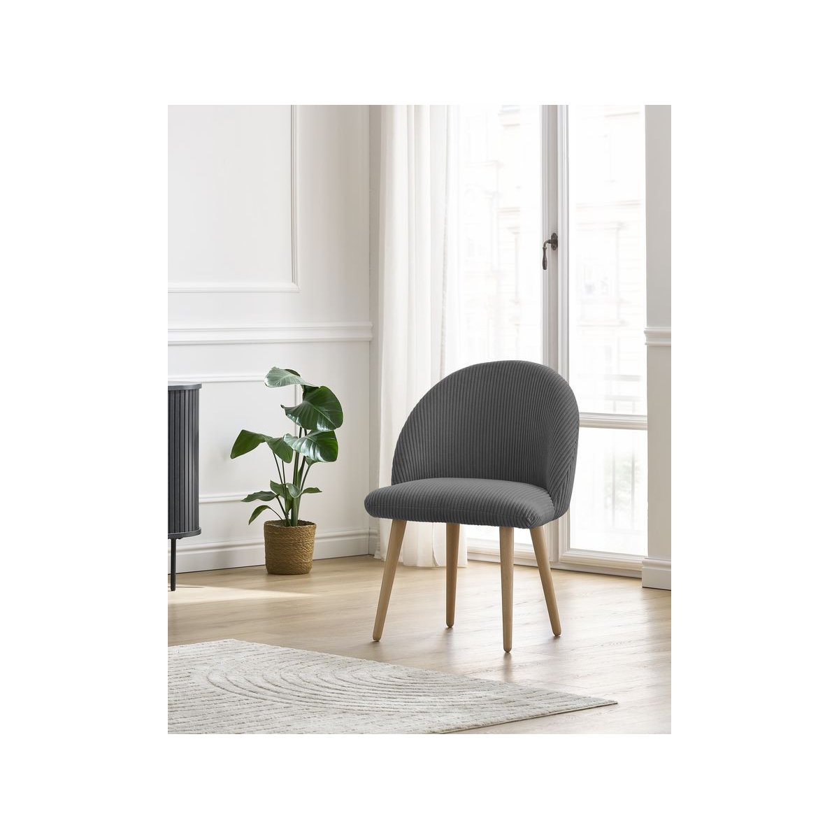 Chaise velours côtelé, LALIE gris foncé, BOBOCHIC