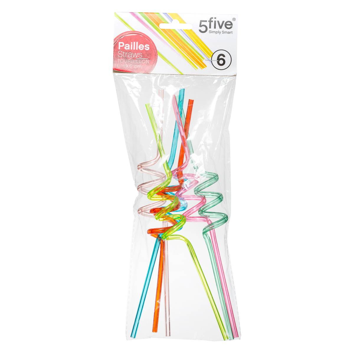 Lot de 6 pailles colorées réutilisables multicolore, 5FIVE SIMPLY SMART