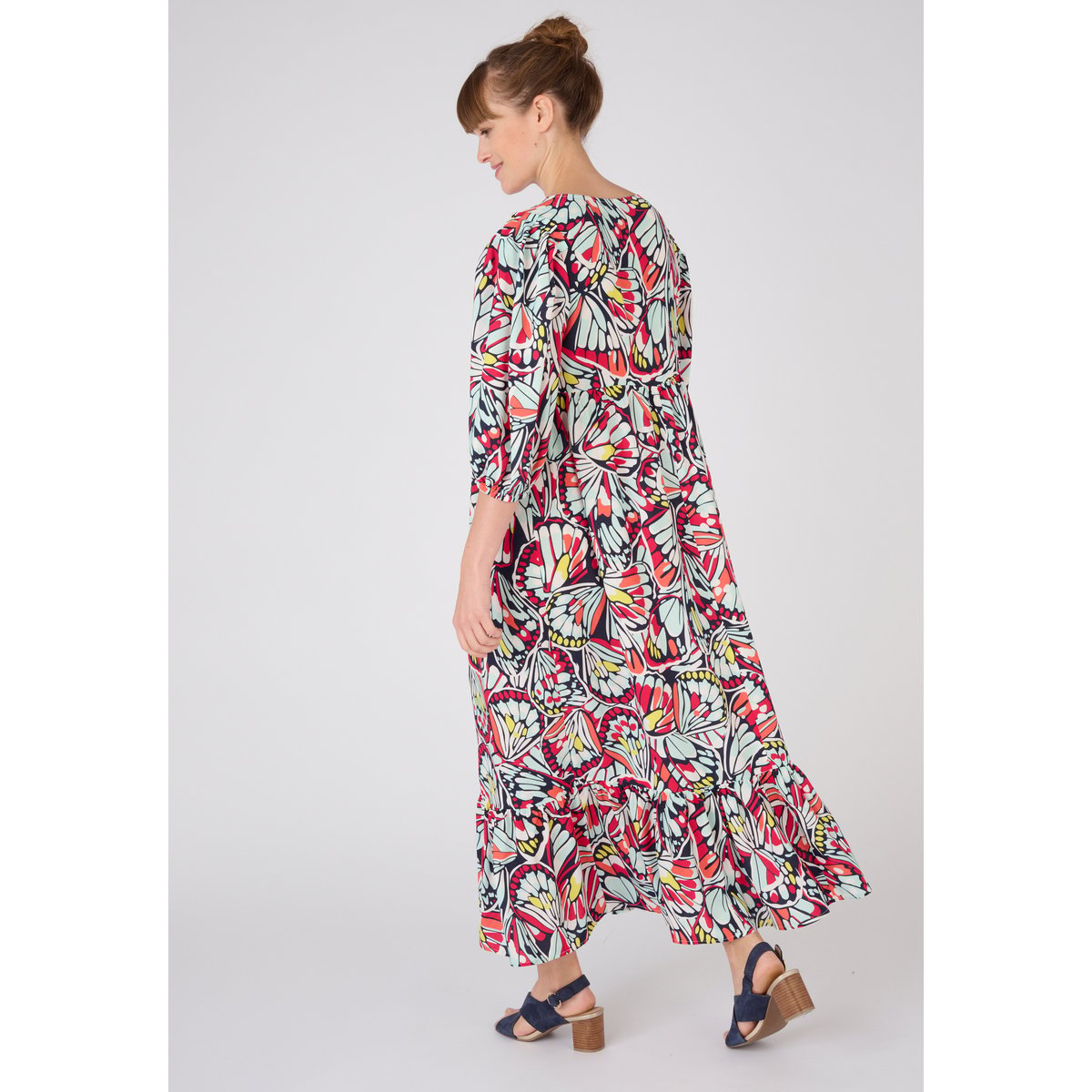 Robe imprimée manches bouffantes Climatyl bleu grands papillons, DAMART