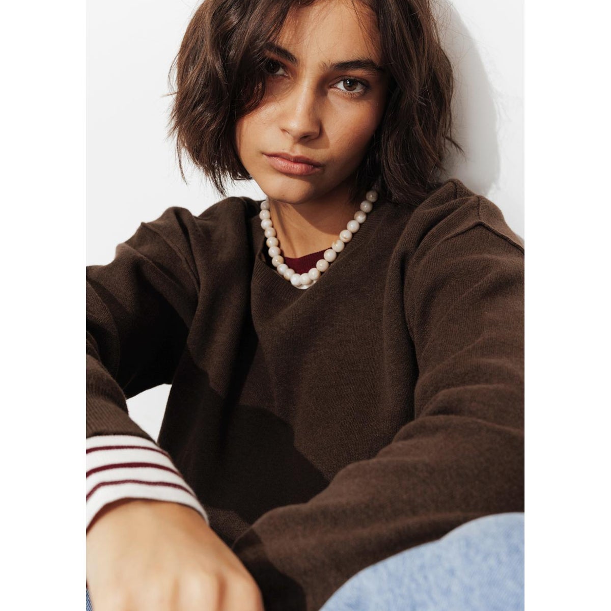 Pull en maille compacte marron, PROMOD