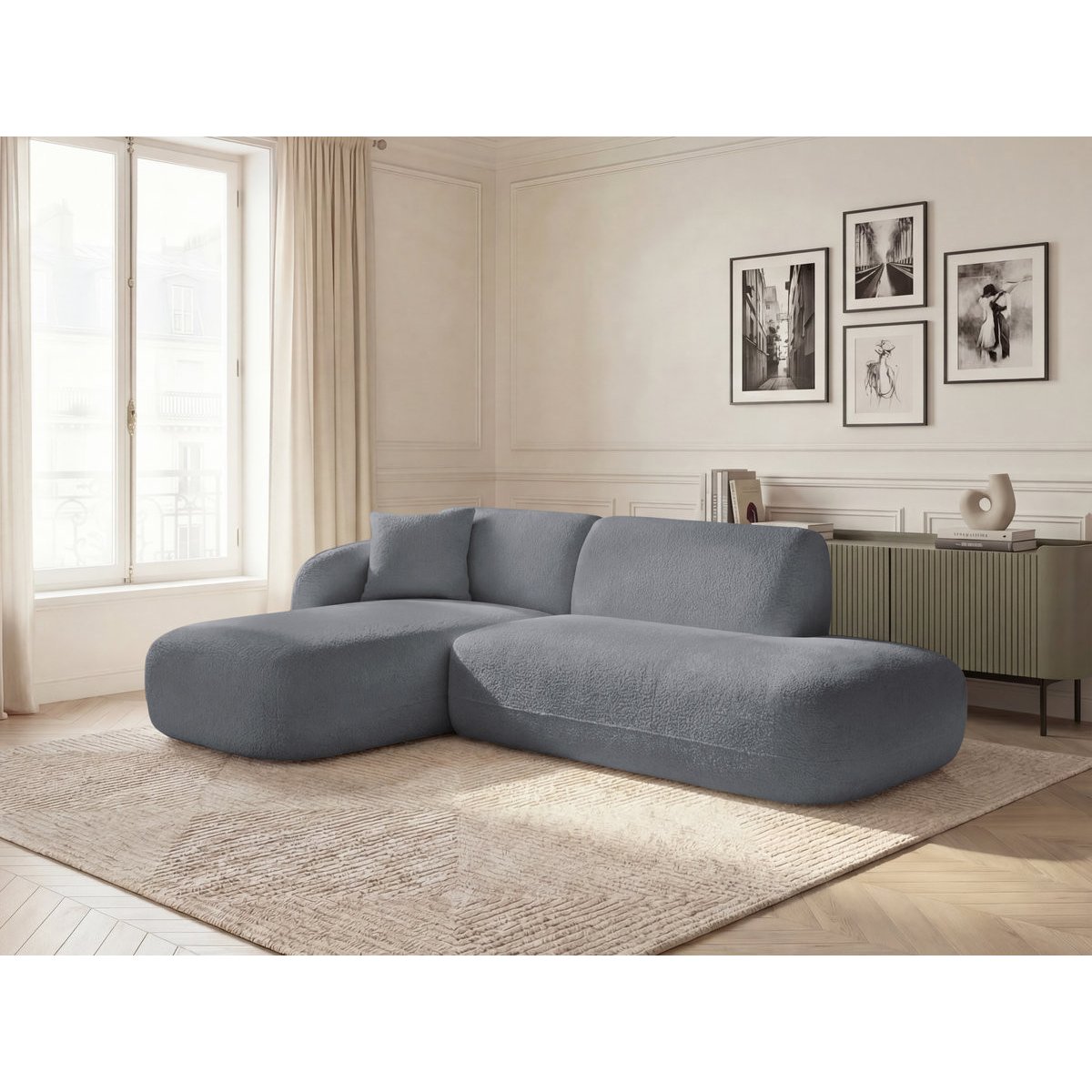 Canapé modulable 3 places en tissu chenille, ANDA gris, BOBOCHIC