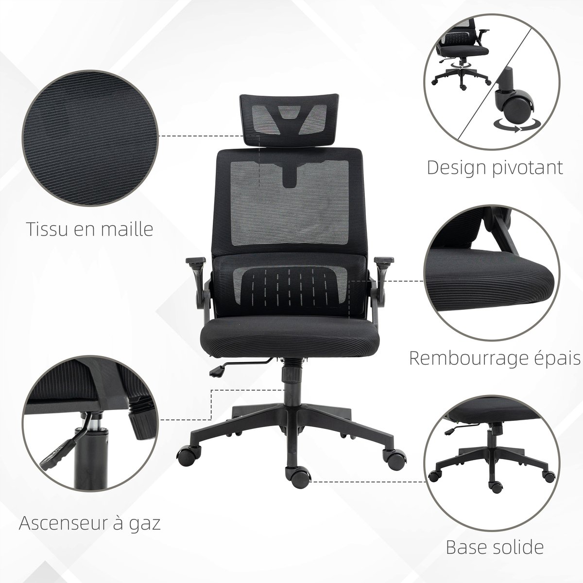 Chaise de bureau Maille Noir noir, HOMCOM