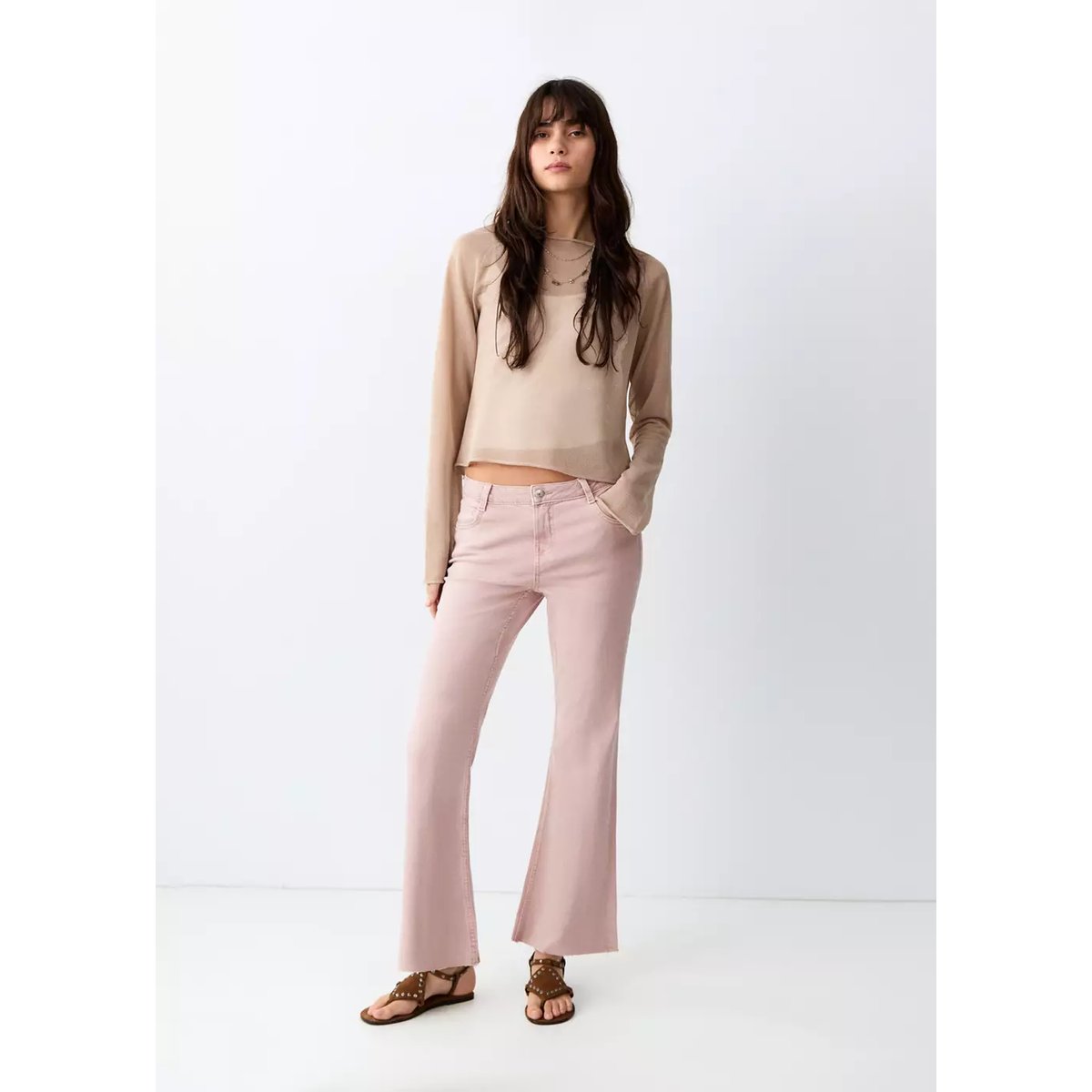 Jean flare crop rose pâle, MANGO TEEN