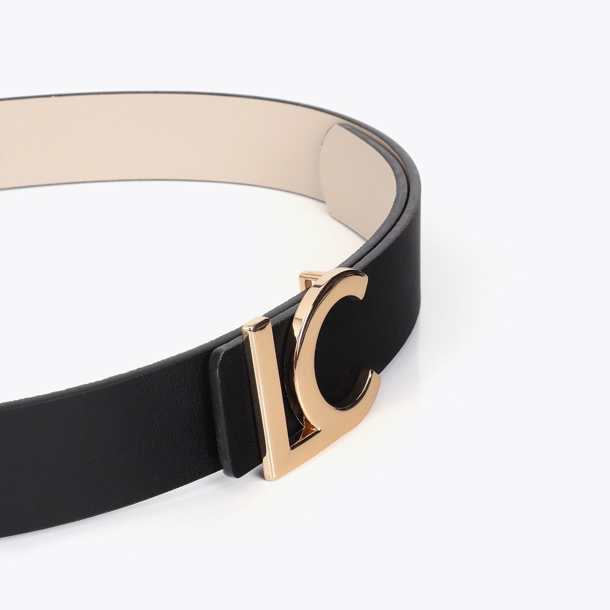 Ceinture réversible à logo métallique noir, LOLA CASADEMUNT