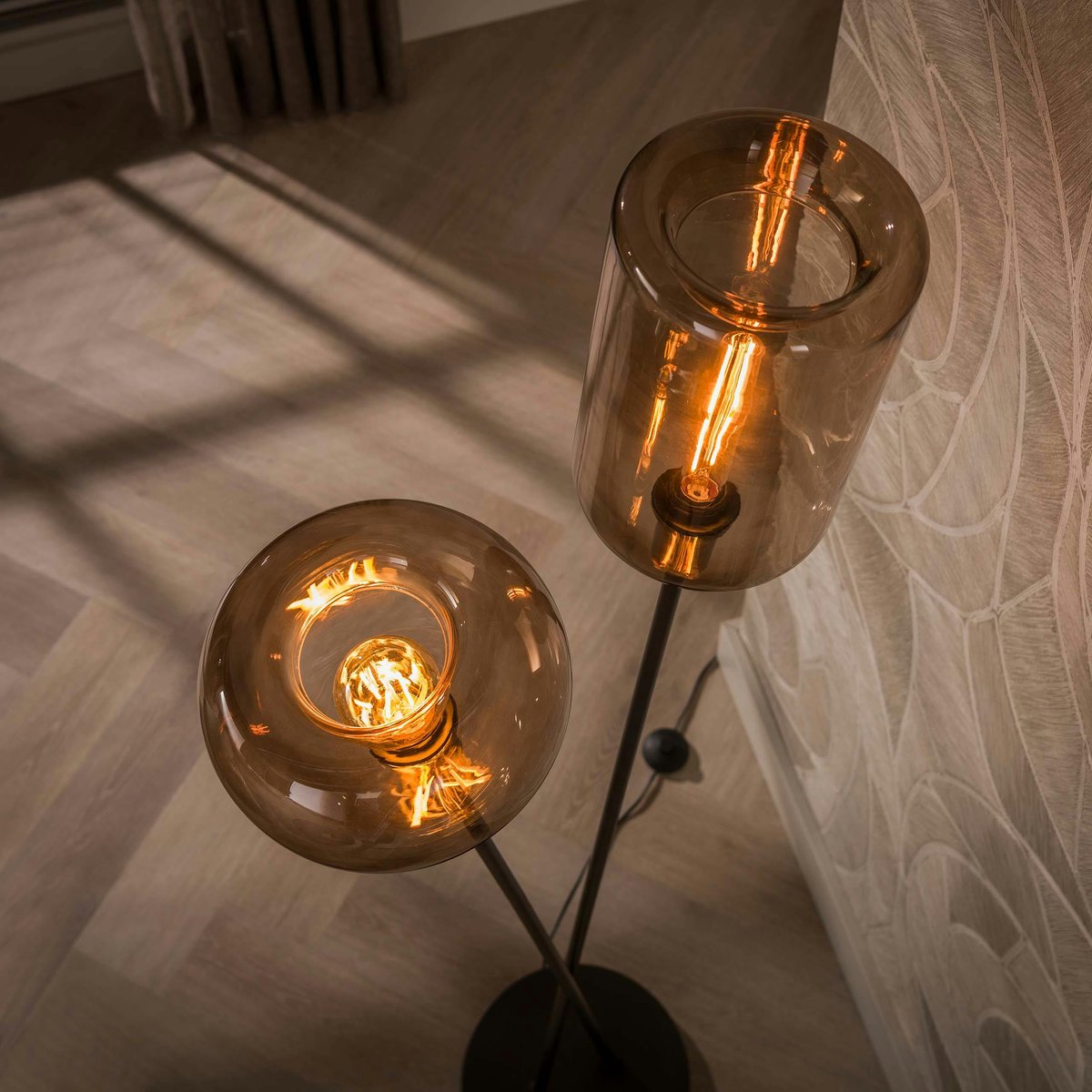 Lampadaire 2 abat-jour en verre NIAGARA brun, PIER IMPORT
