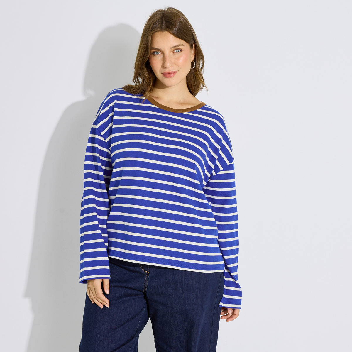 Tee-shirt rayé coudière cœur bleu, GRAIN DE MALICE