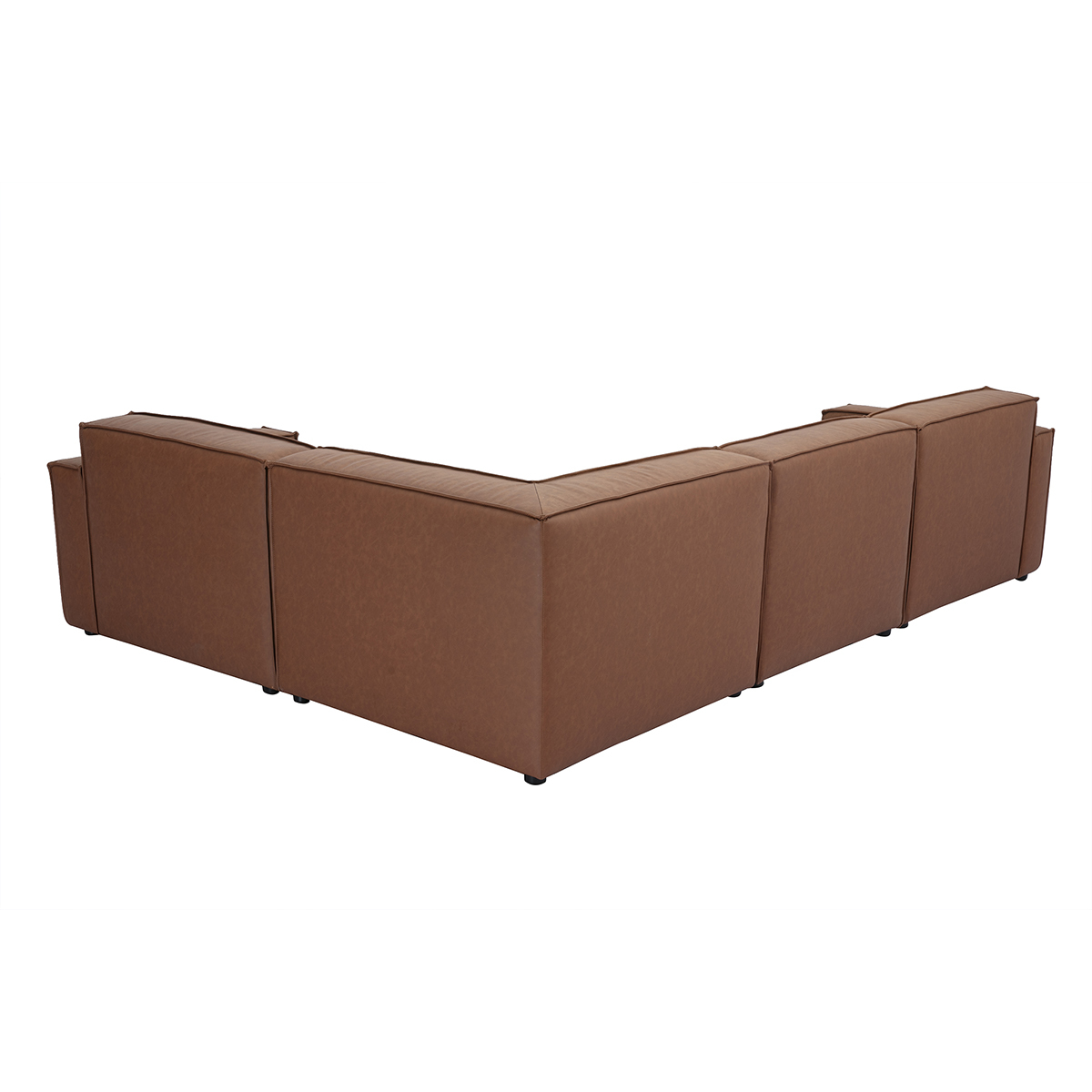 Canapé d'angle modulable 5 places en tissu effet velours texturé beige SPLIT marron, MILIBOO
