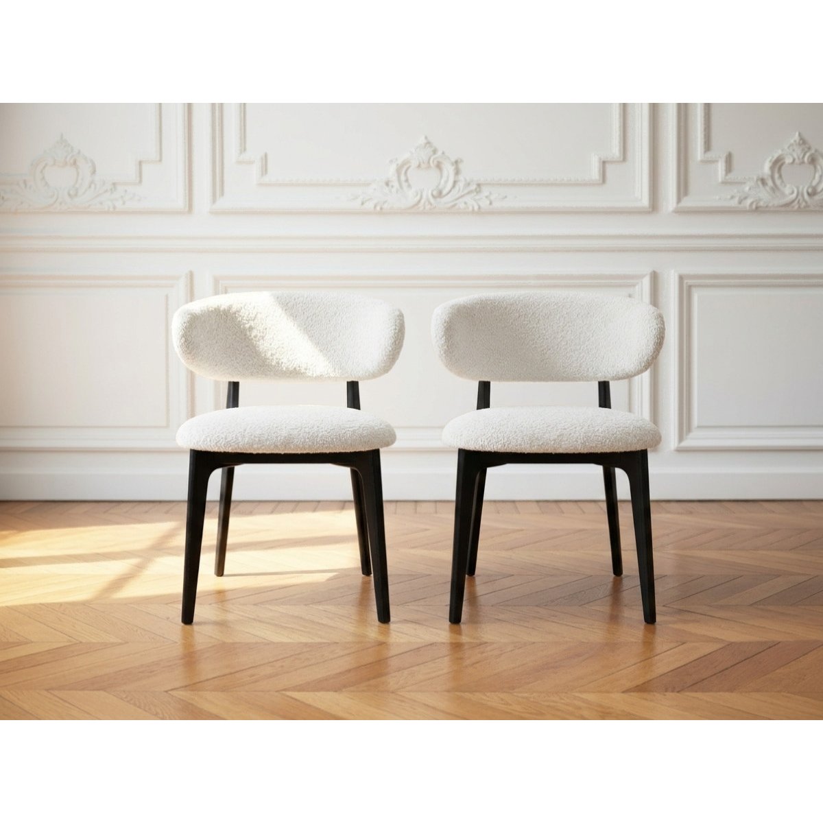 Lot de 2 chaises tissu bouclette, ROSINE blanc, BOBOCHIC