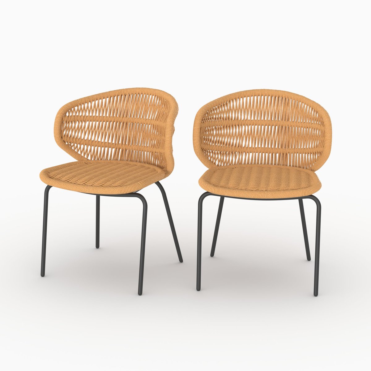 Lot de 2 chaises de jardin en rotin synthétique - LARA marron clair, MAISON PAVANE