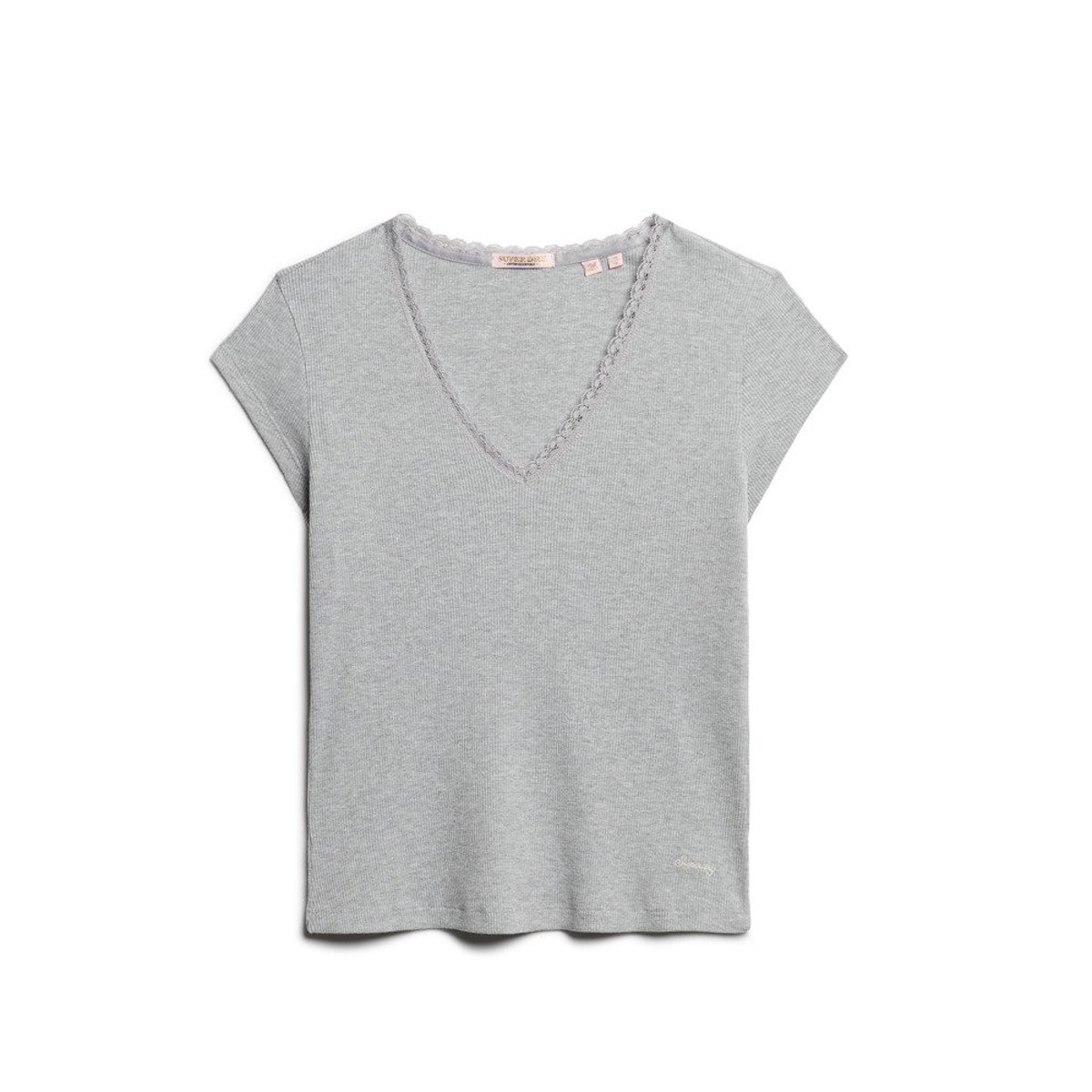 Haut à col V avec liseré en dentelle Athletic Essentials gris chiné, SUPERDRY