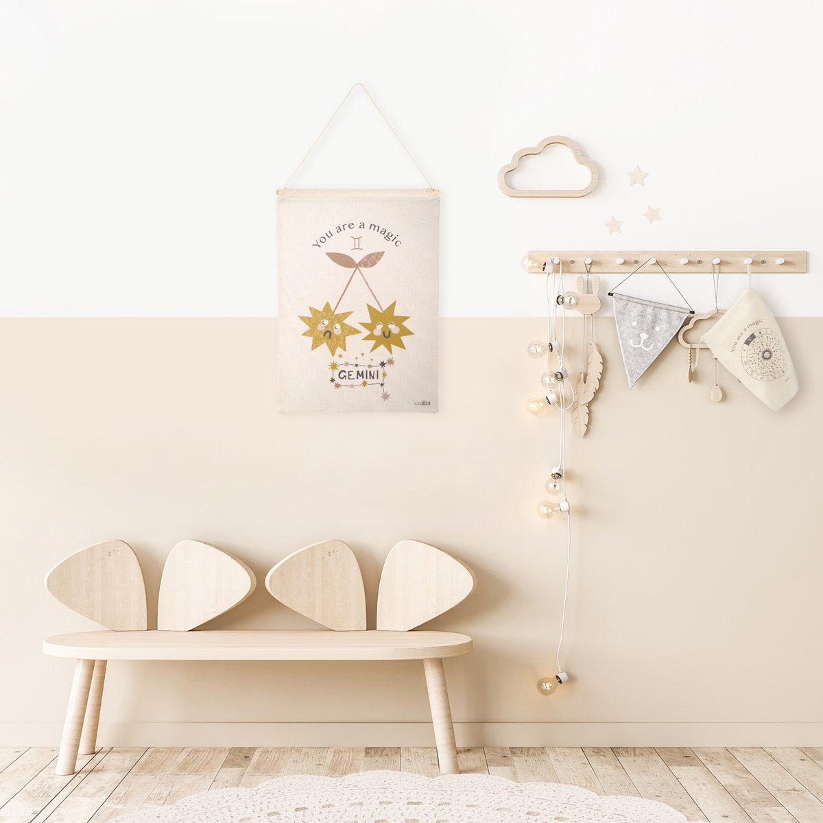 Décoration murale enfant LITTLE GEMINI naturel, NATTIOT