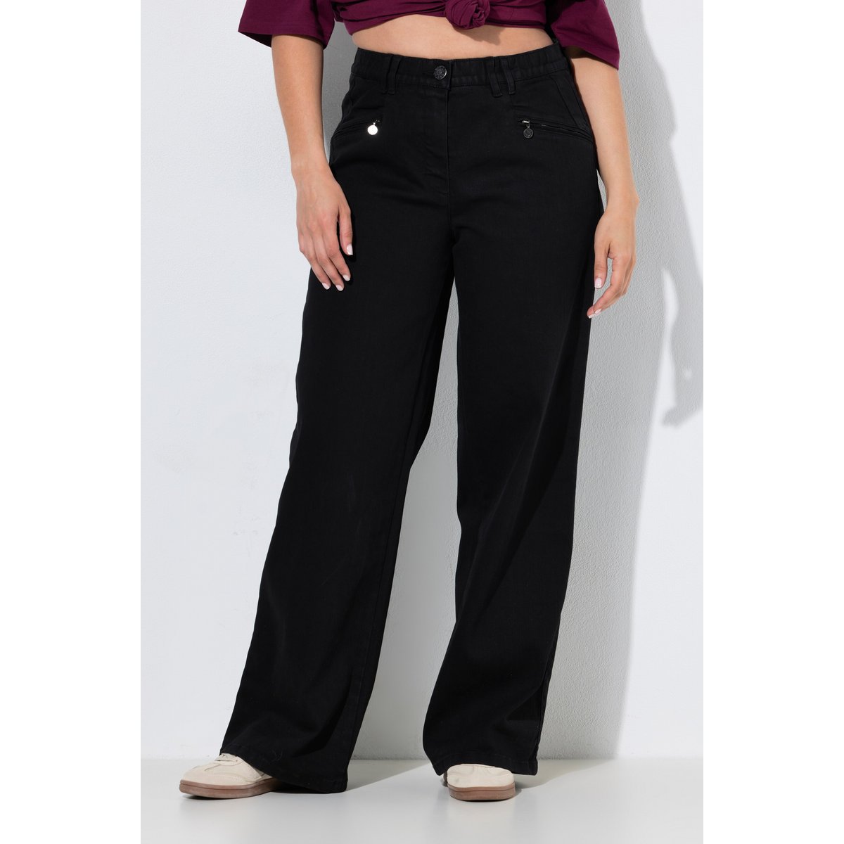 Jean Mony jambe large, poches zippées noir, ULLA POPKEN