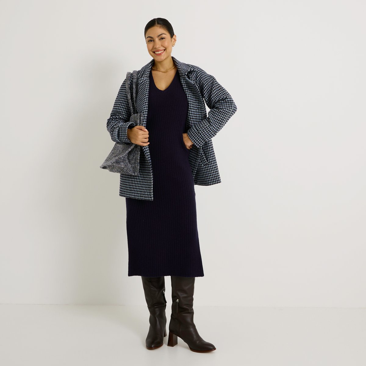 Manteau imprimé pied-de-poule bleu marine, GRAIN DE MALICE