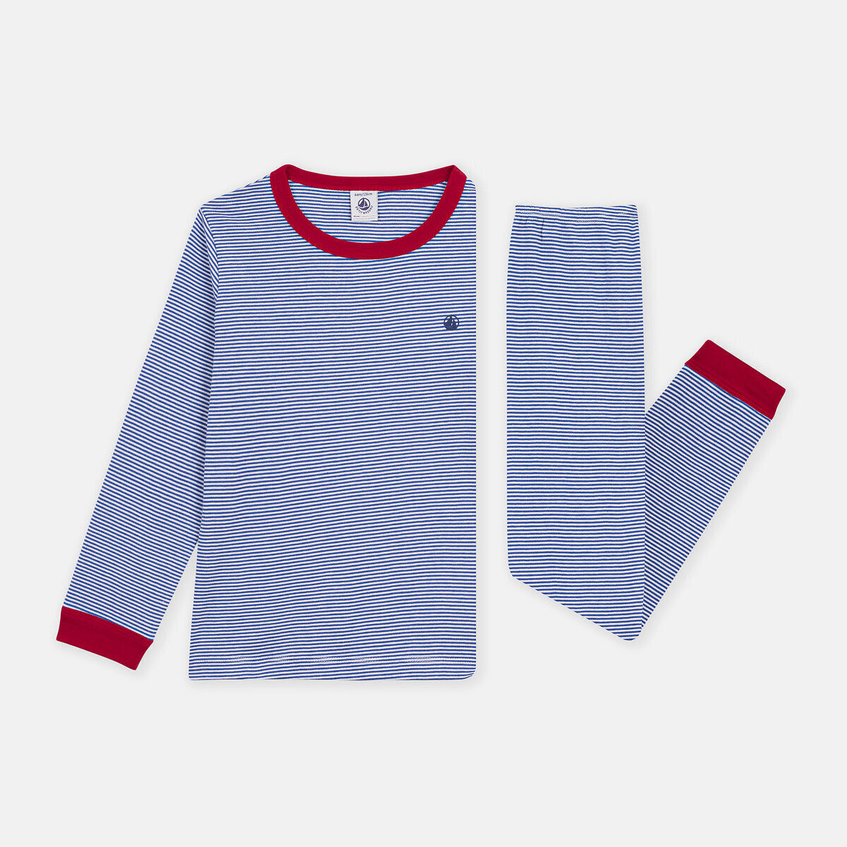 Pigiama in felpa, con stampa a righe rigato blu, PETIT BATEAU