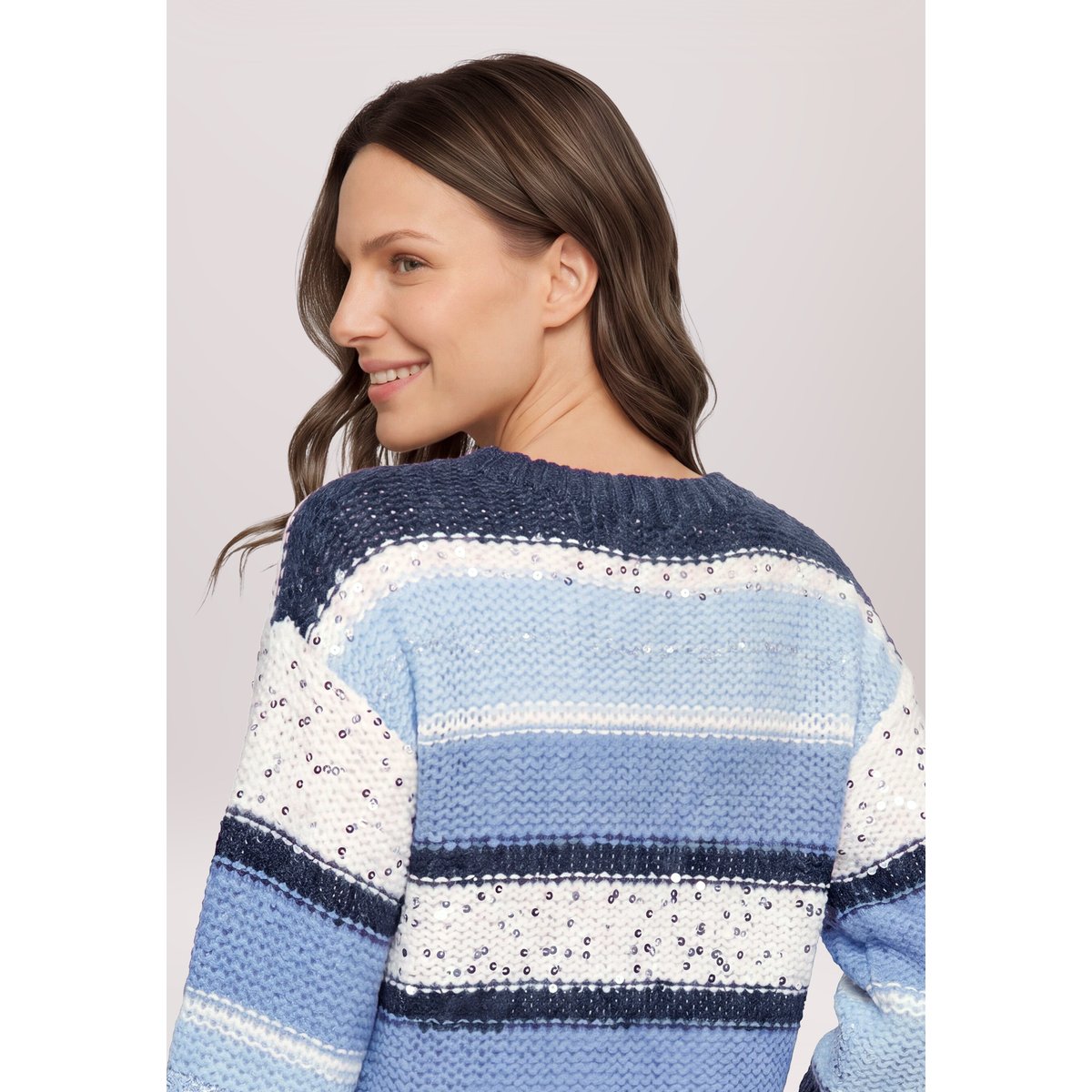 Pull-over en grosse maille à manches 3/4 patch blue/camel, BETTY BARCLAY
