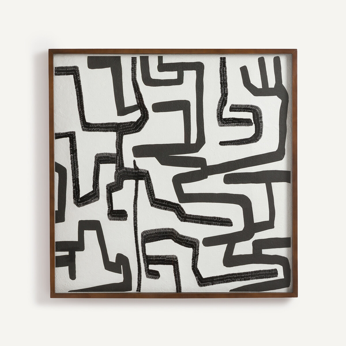 Tableau en papier de riz peint à la main et brodé, BAZIO noir/blanc, AM.PM