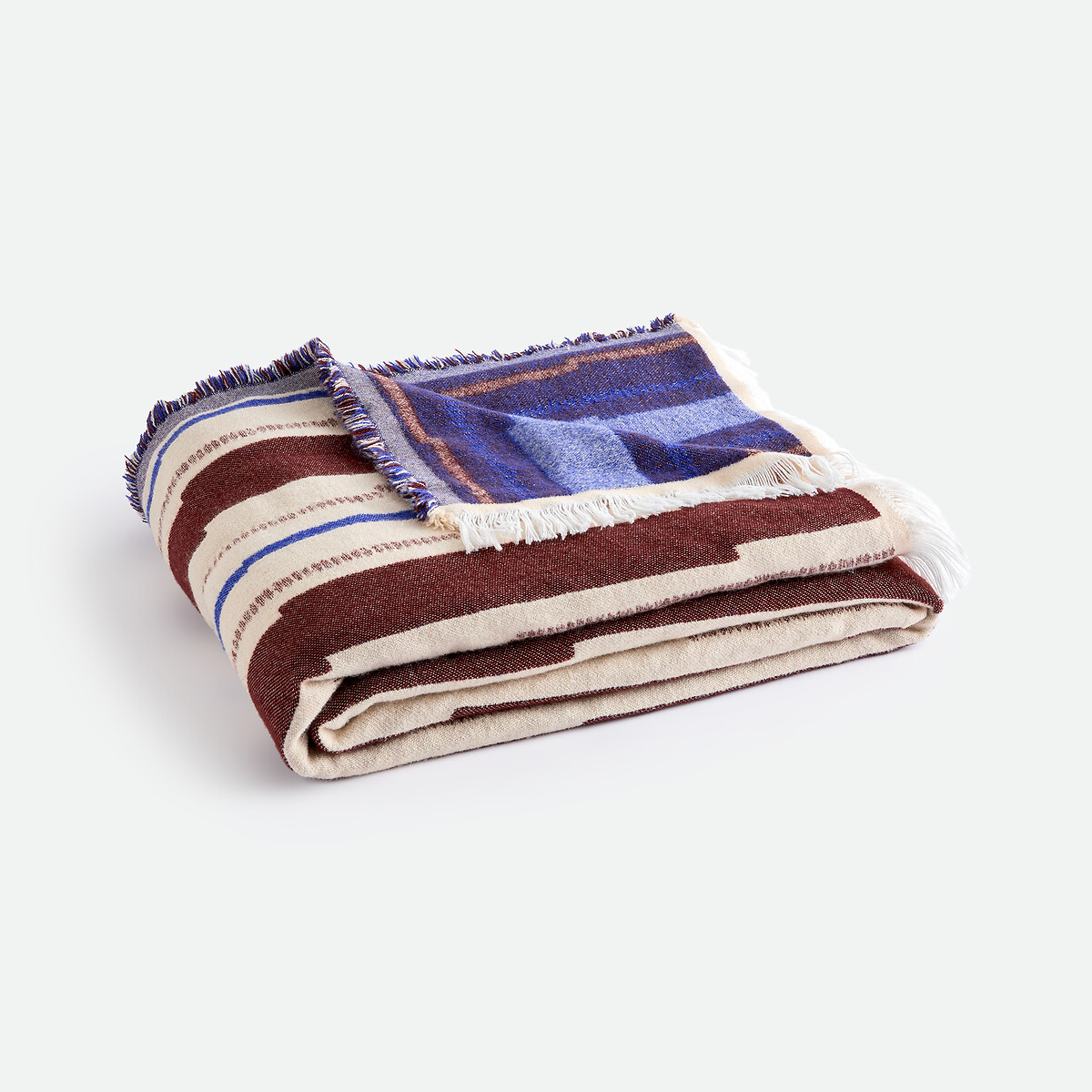 Plaid jacquard géométrique, TINARI marron/bleu, LA REDOUTE INTERIEURS