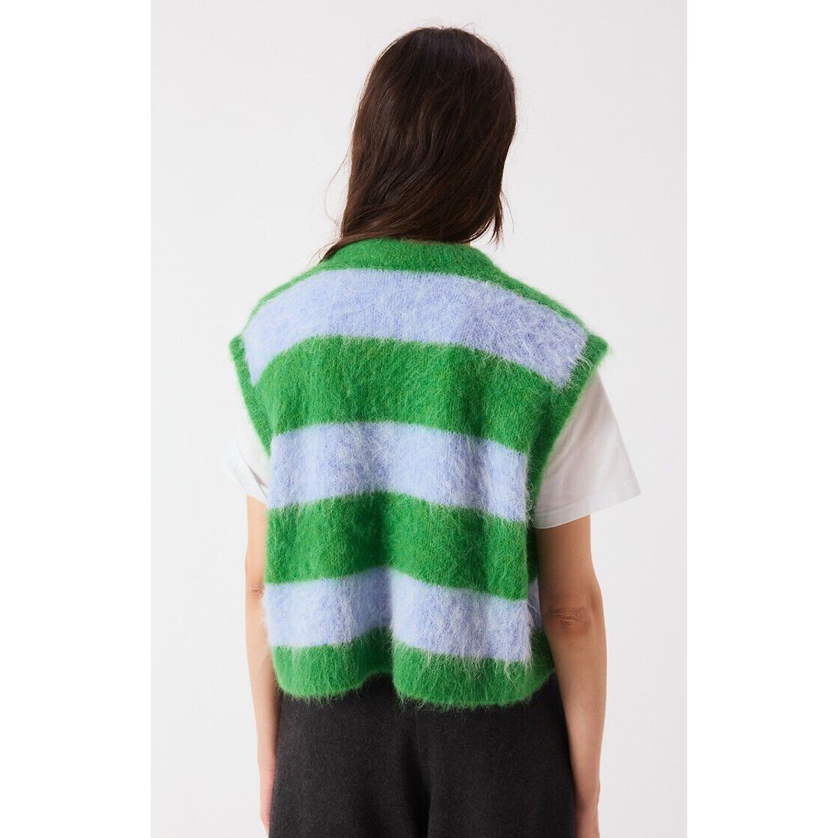 Pull rayé sans manches, col rond, NIBY bleu/vert, AMERICAN VINTAGE