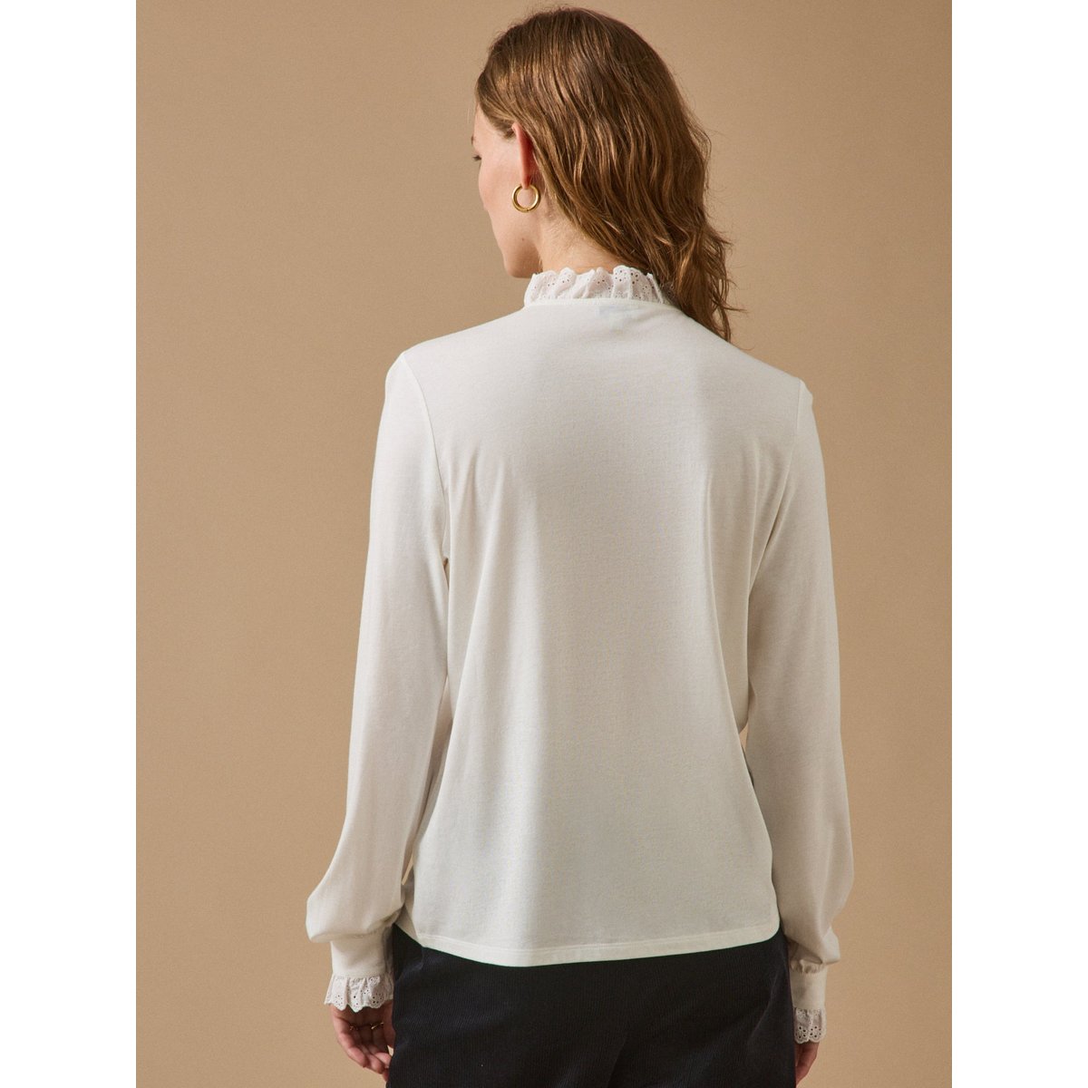 T-shirt col froufrou blanc, CYRILLUS
