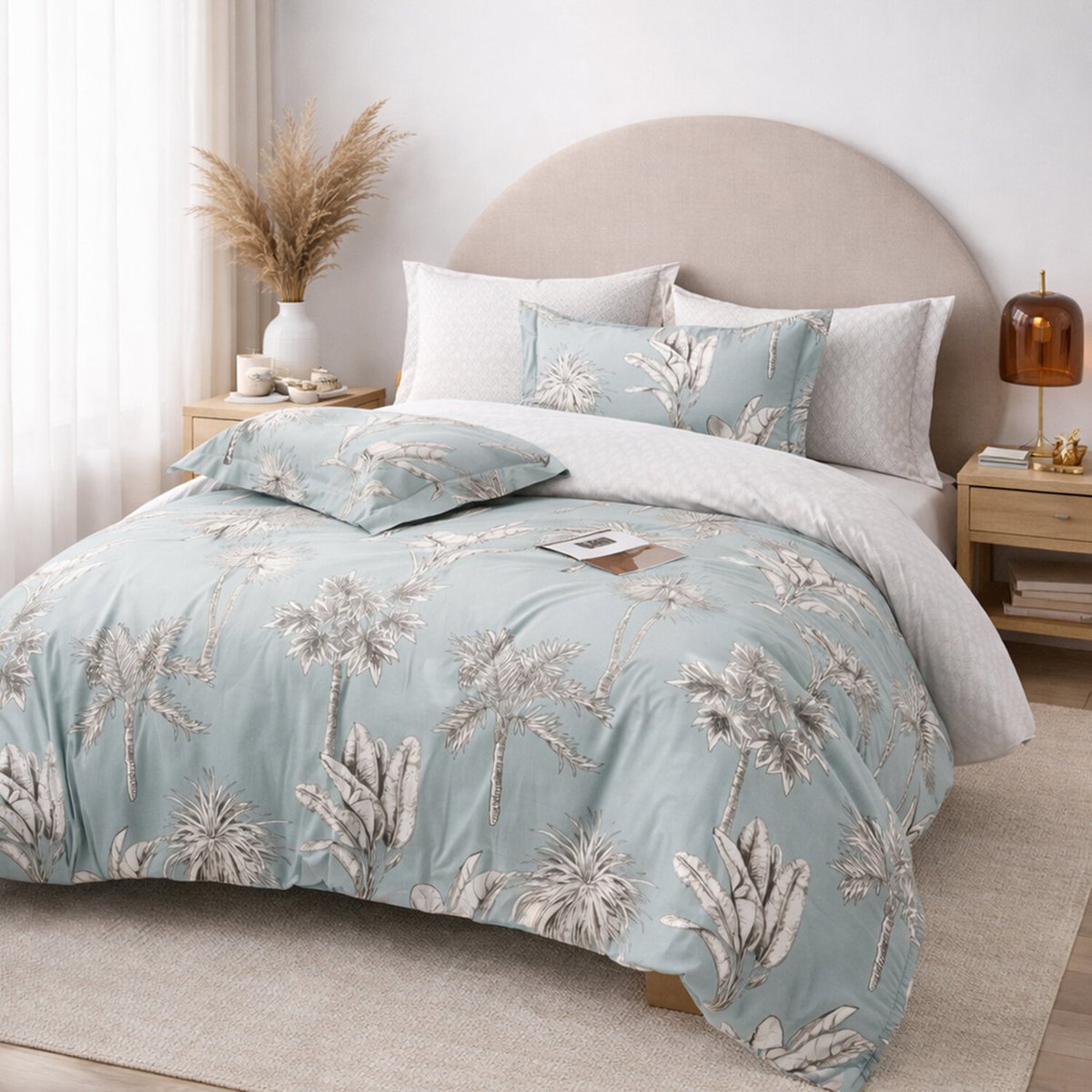 Parure house de couette en coton imprimé palmier gris, Caldone multicolore, C DESIGN HOME TEXTILE