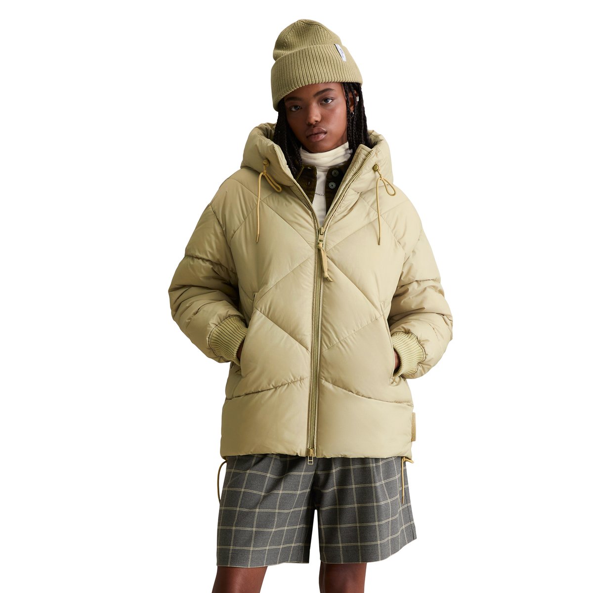 Veste matelassée longue à capuche relaxed en polyester recyclé vert, MARC O’POLO DENIM