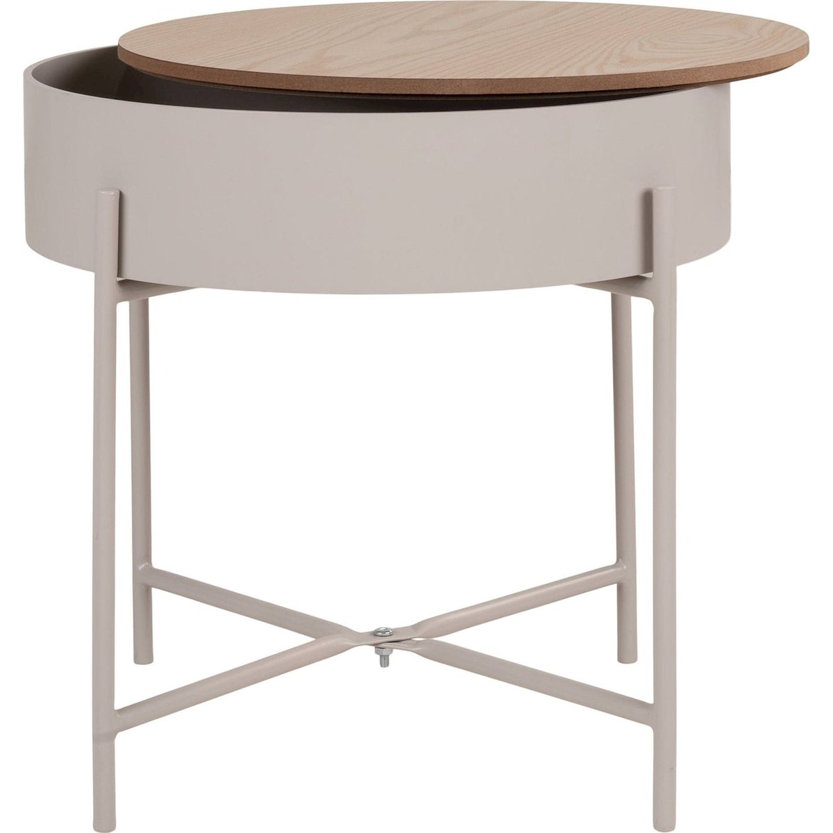 Table basse ronde métal avec rangement beige clair et chêne, RECOLLECTION