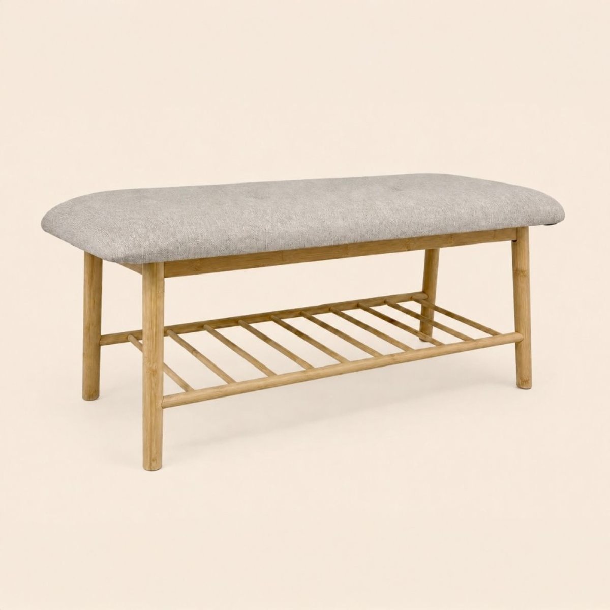 Banc range chaussures en bambou, tissu 90x45cm gris, ORNAMI