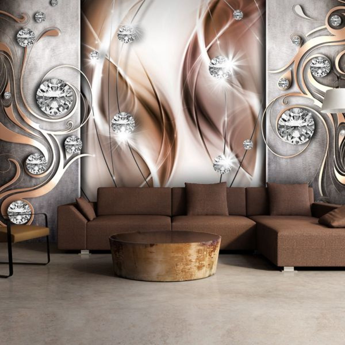 Papier peint intissé panoramique Abstractions Brown and Diamonds gris / argent, EDEN