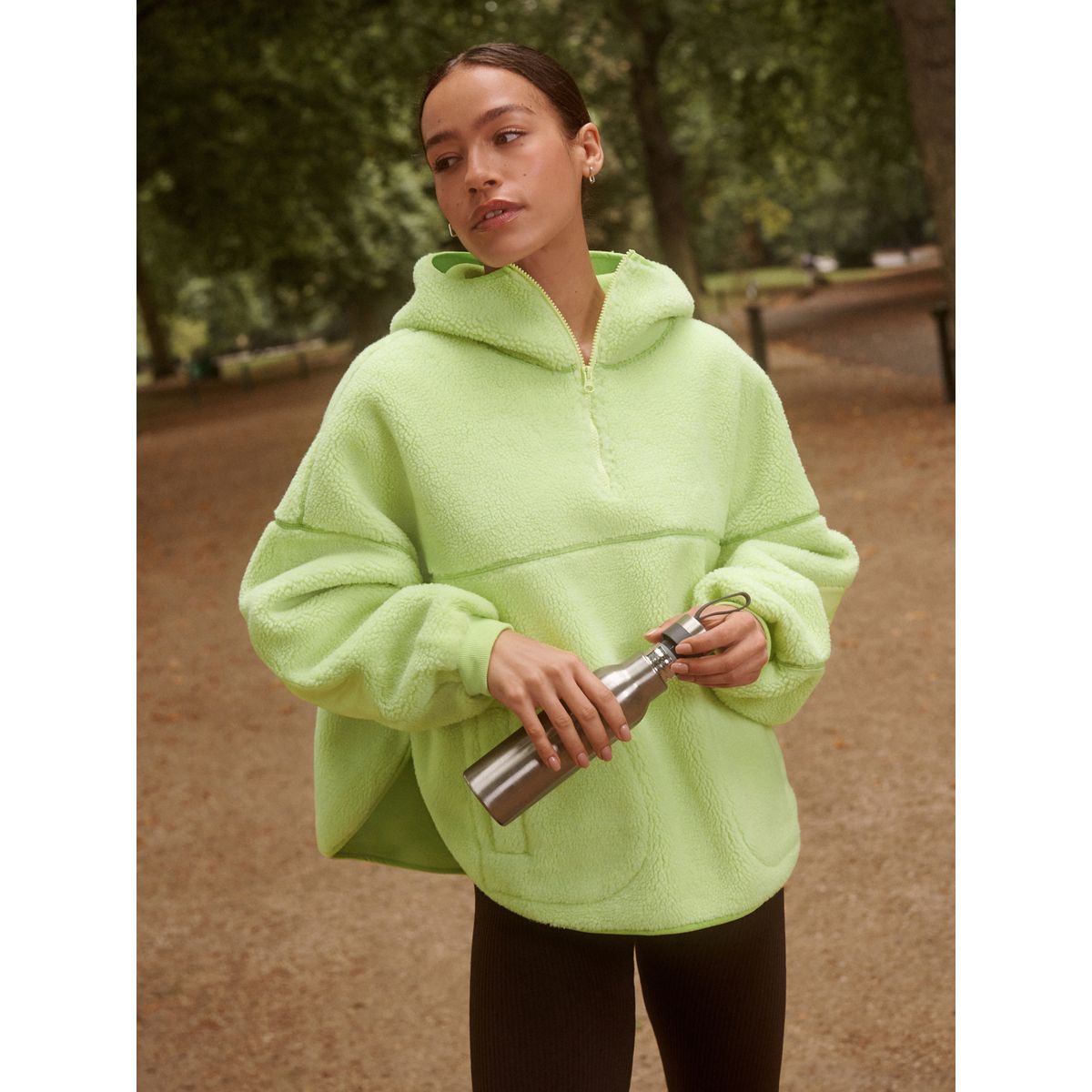 Veste à capuche en peau lainée active vert citron, NEXT