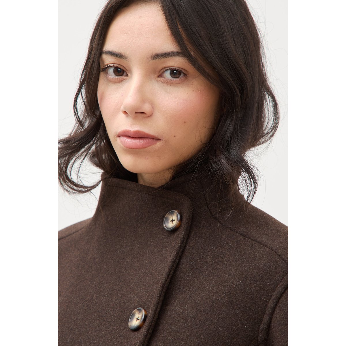 Veste oversize courte col tailleur marron foncé, BONOBO