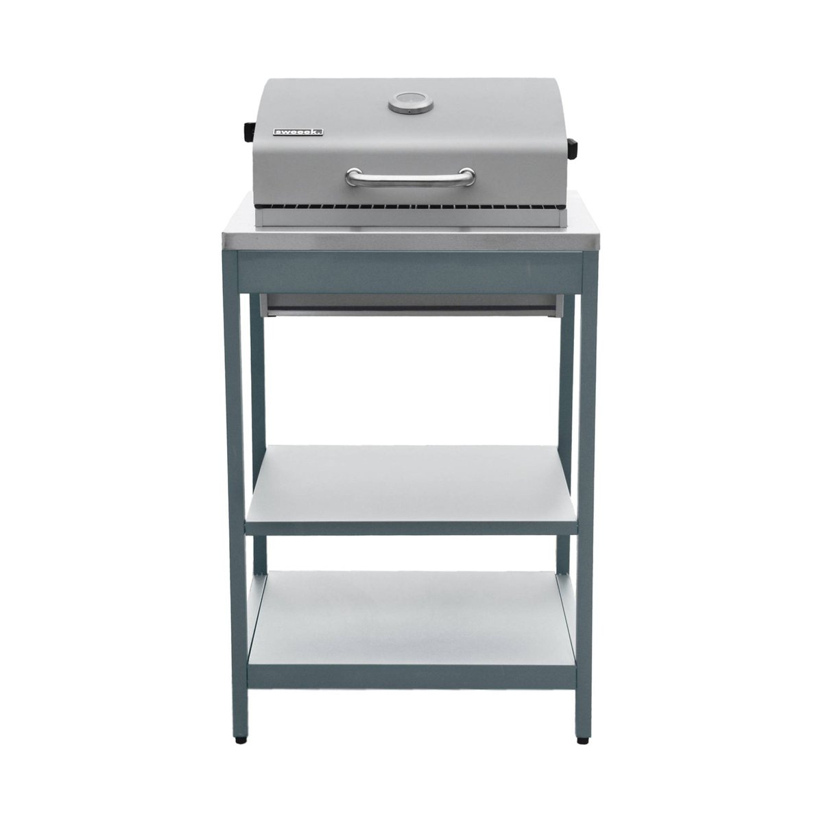Cuisine d'extérieure 2 modules avec barbecue charbon de bois sur pieds, 2 étagères et thermomètre NAXOS BARBECUE CHARBON + 1 MODULE noir, SWEEEK