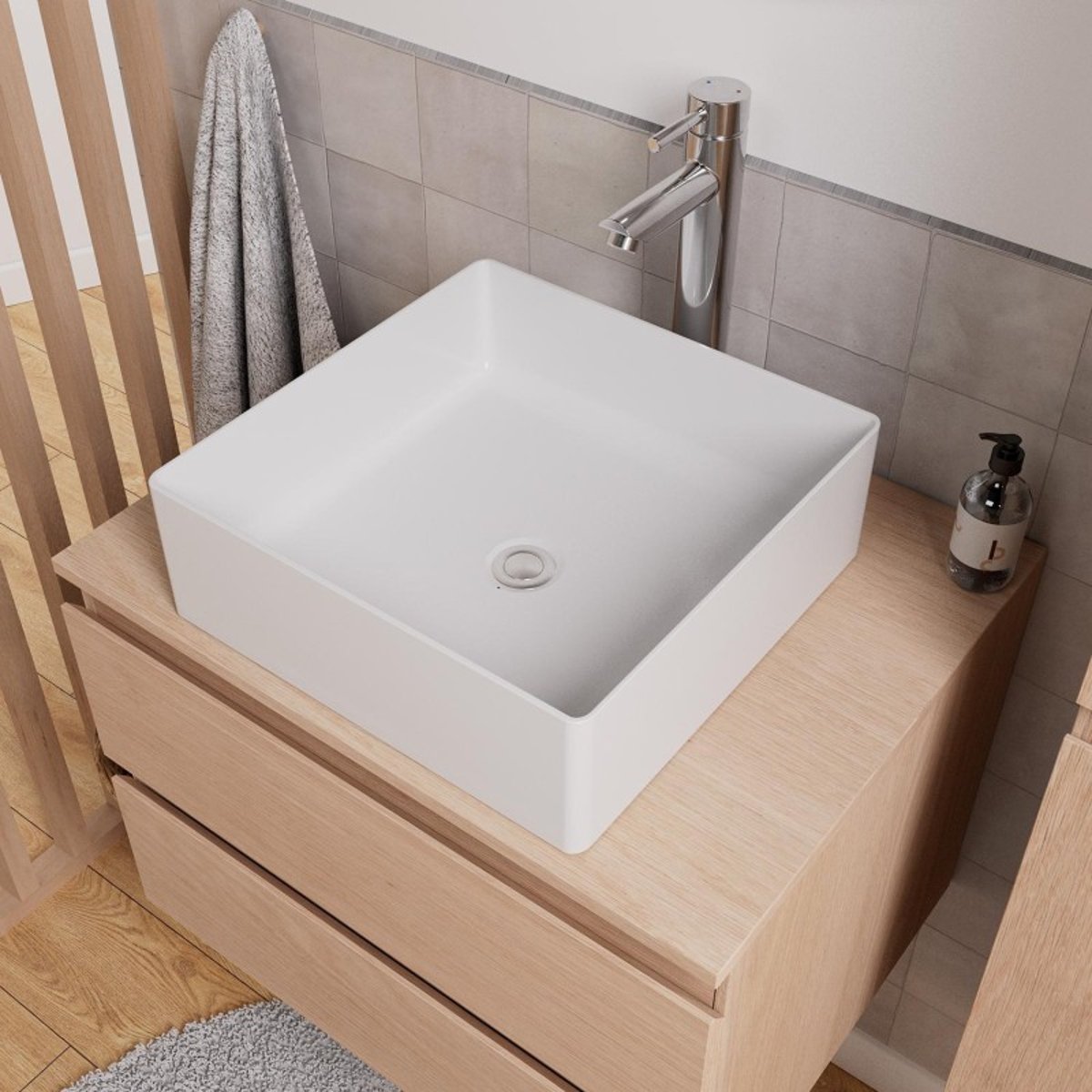 Ensemble meuble simple vasque 60 cm + vasque + robinet + miroir + colonne SORRENTO chêne, MOB IN